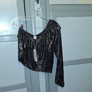 Zara Metallic Black Off-Shoulder Blouse